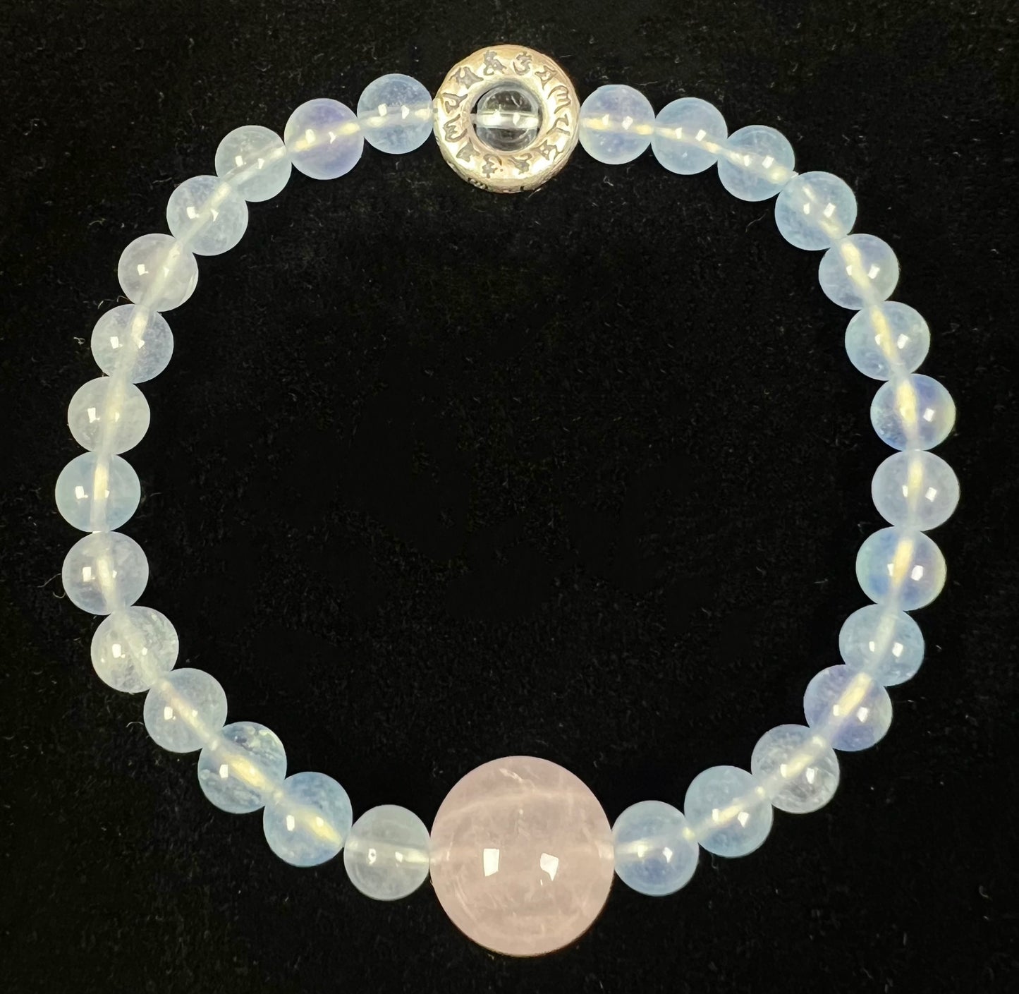 Natural Aquamarine and Rose Quartz Bracelet with Sterling Silver accents