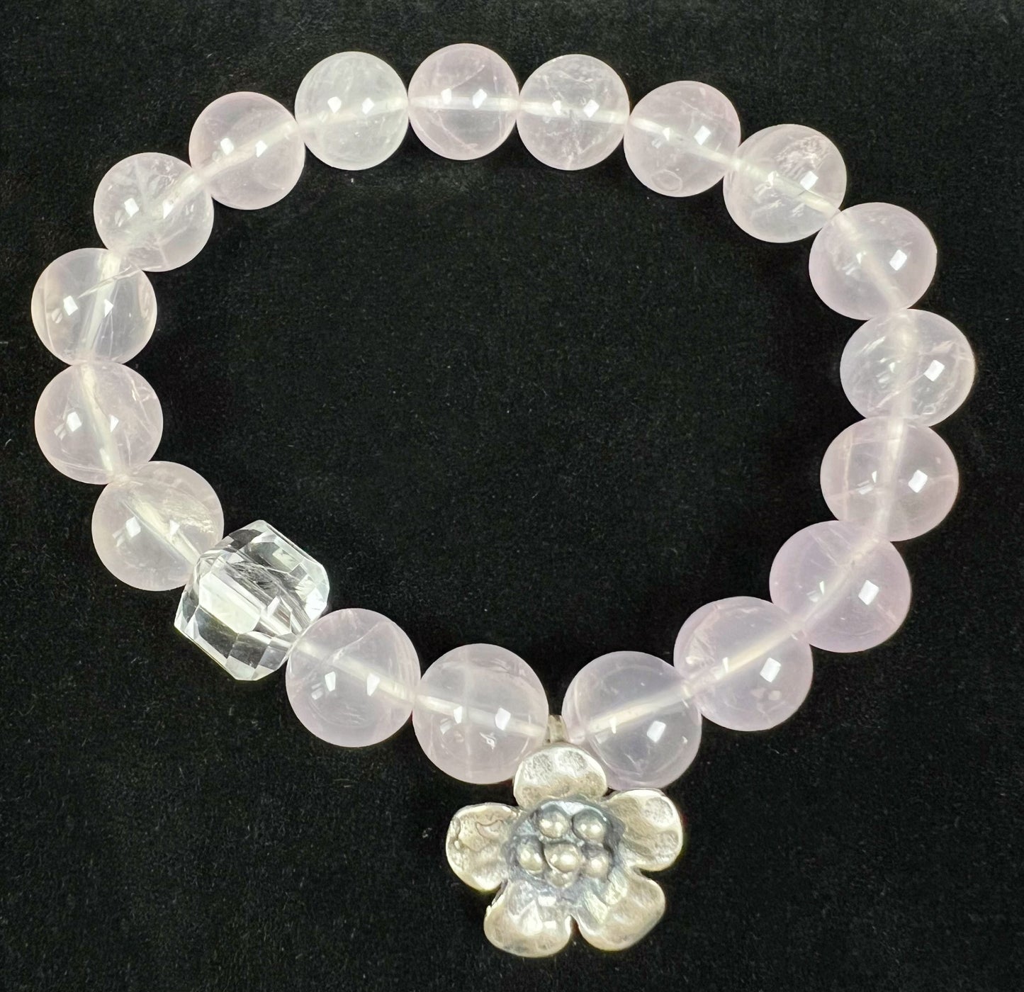 Natural Rose Quartz and Clear Quartz with Sterling Silver Accessories Bracelet