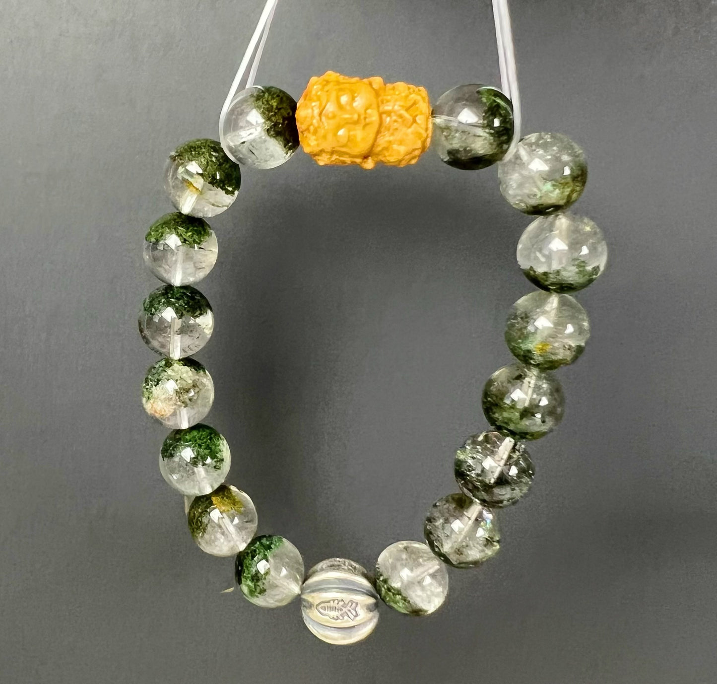 Natural Green Phantom and Sterling silver accessories with Wooden Bead Bracelet