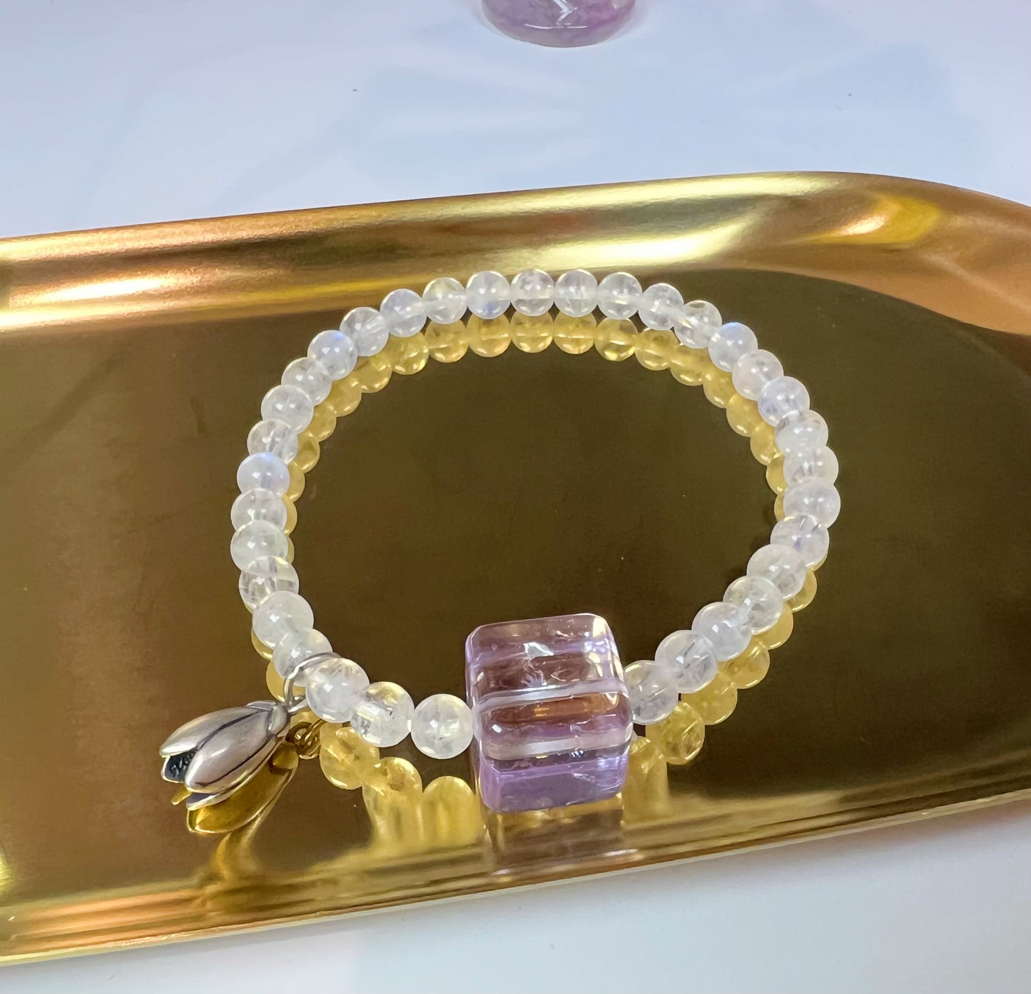 Natural Blue Moonstone and Bolivian Amethyst with Sterling silver accessories Bracelet