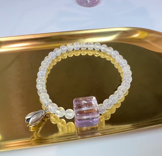 Natural Blue Moonstone and Bolivian Amethyst with Sterling silver accessories Bracelet