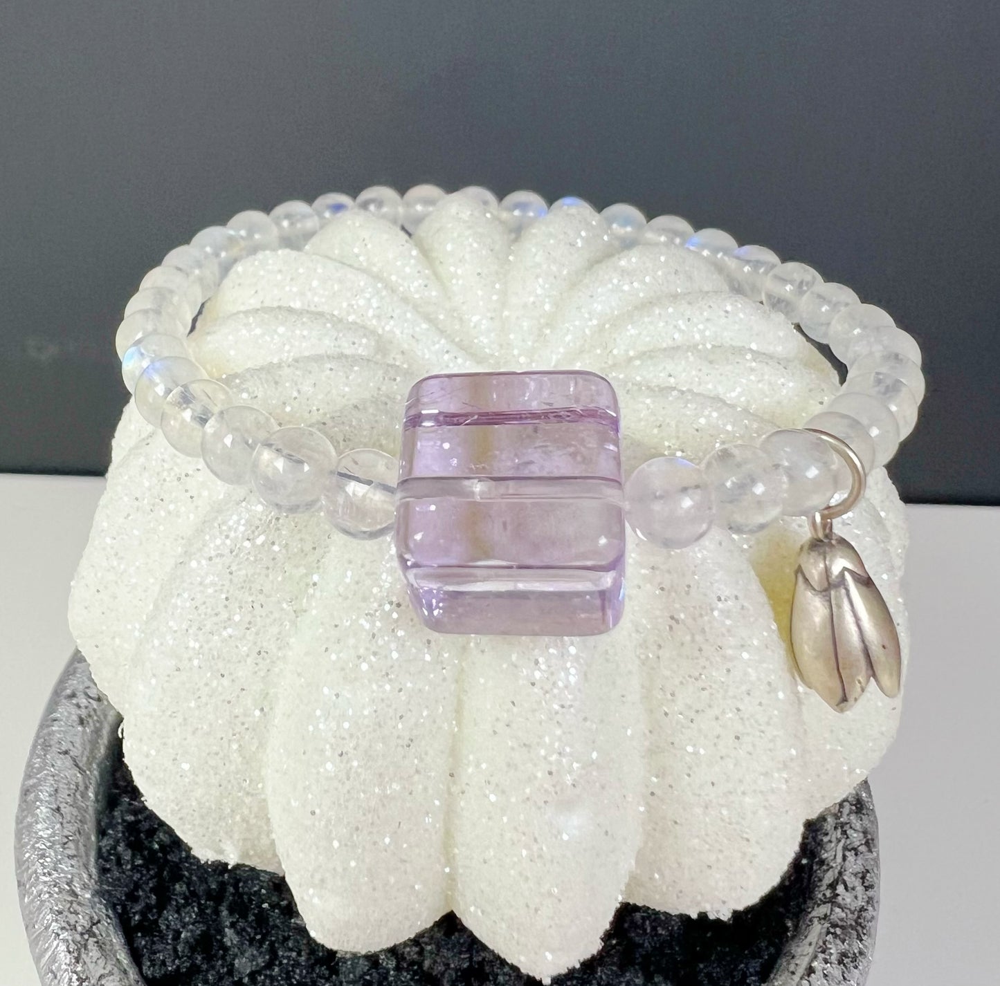Natural Blue Moonstone and Bolivian Amethyst with Sterling silver accessories Bracelet